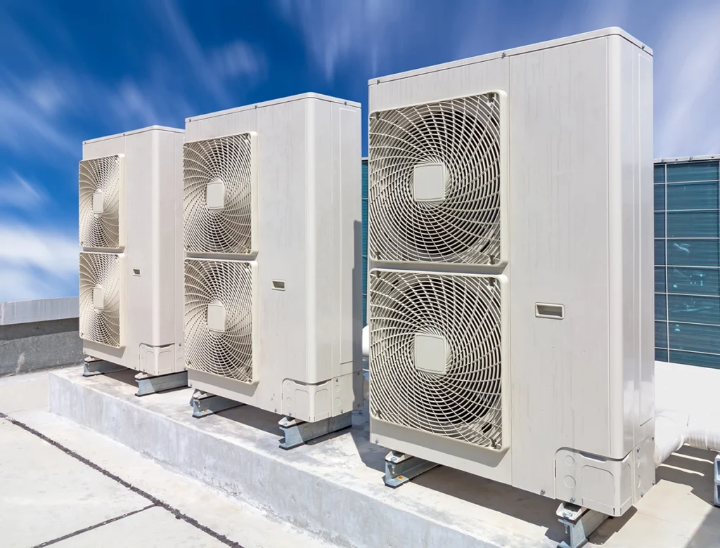 Rooftop VRF HVAC outdoor units installed on a commercial building for efficient multi-zone heating and cooling
