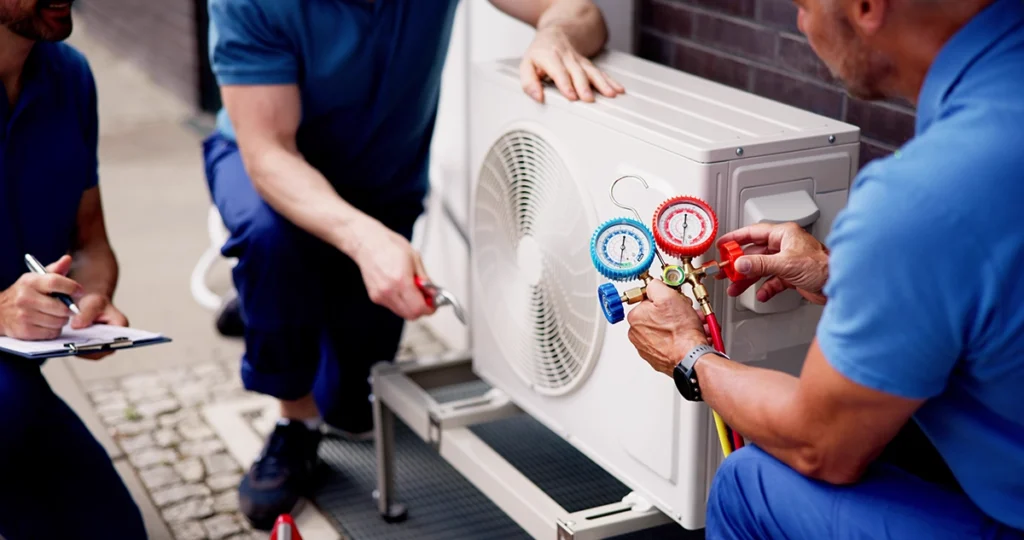 Technicians showing how to choose a heating and air conditioning contractor