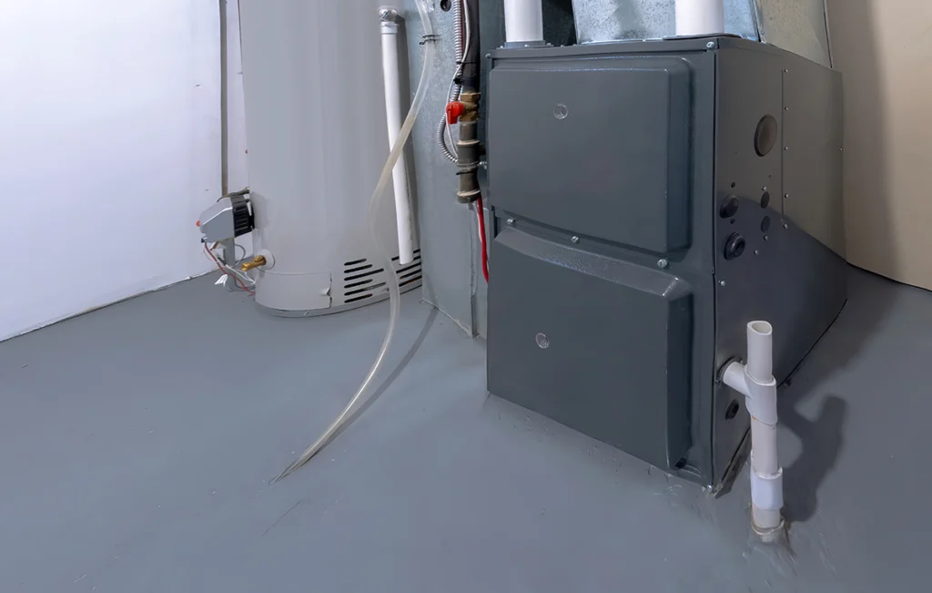 Furnace capacitor buzzing but not starting in hideaway: residential furnace installed in a utility room with visible
